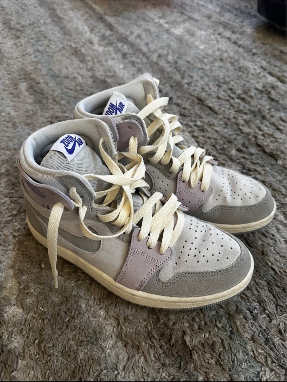 Jordan High-Top Sneakers in Light Gray, Lavender, and Cream